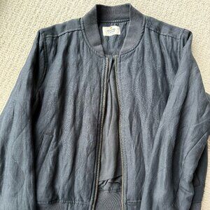 Marine Layer Women's Linen Blend Bomber Jacket, Black